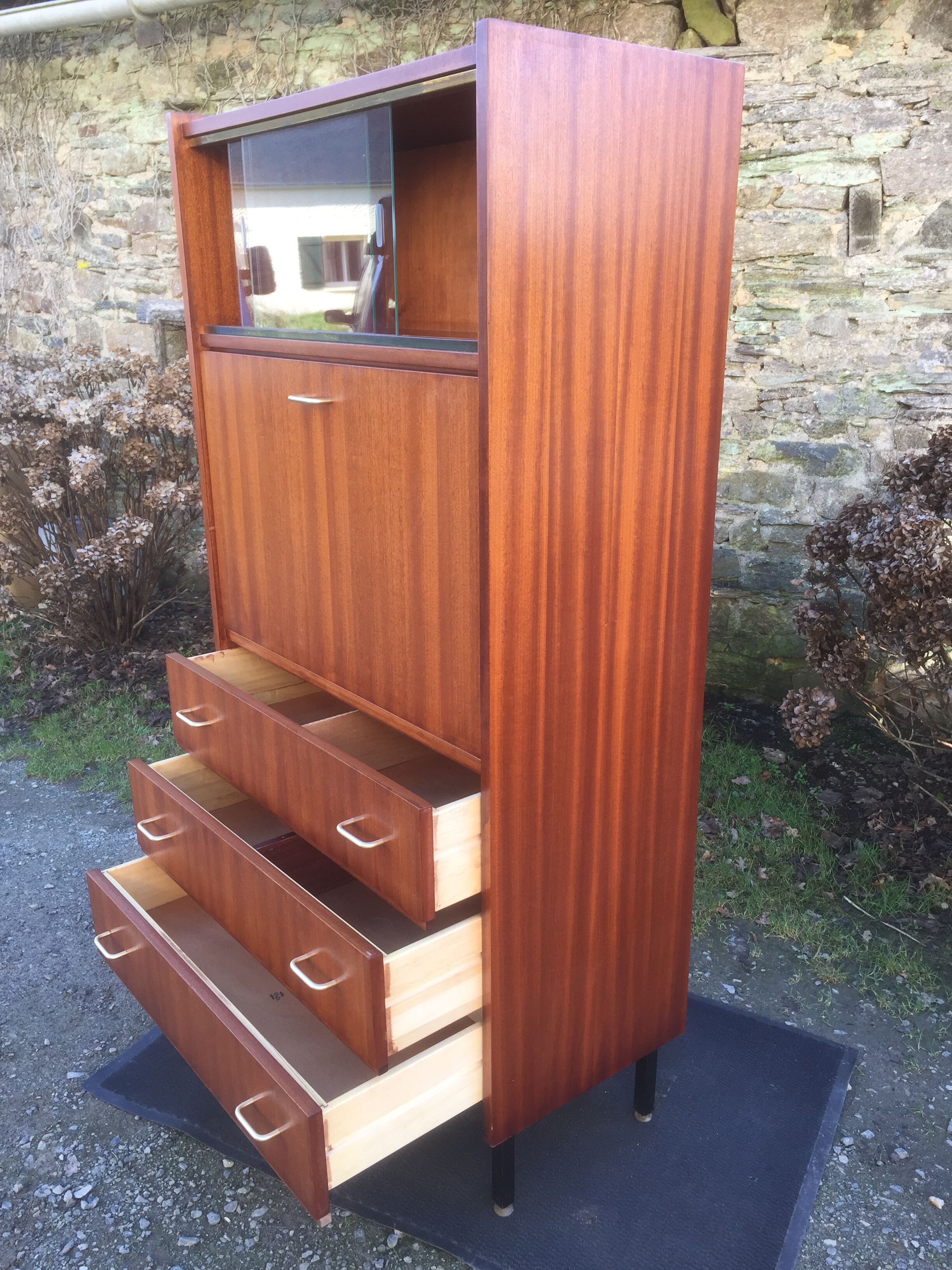 Vintage teak secretary with 3 drawers