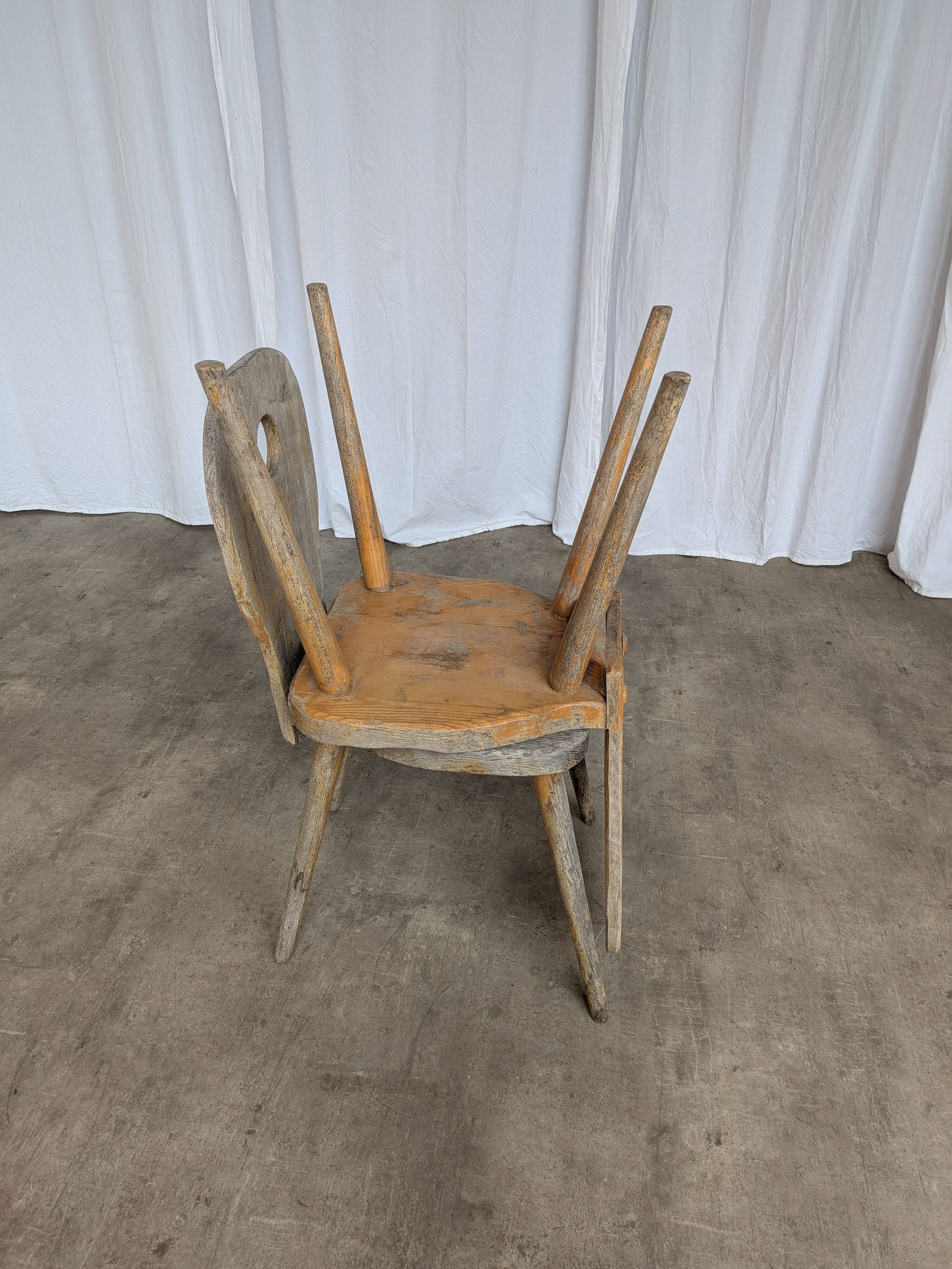 Set of 2 Rustic Primitive Wooden Chairs / Weathered Farmhouse Dining Chairs
