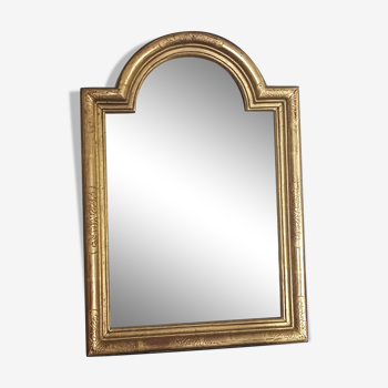 Miroir cadre ancien bois gravé doré à la feuille d'or 40x28 cm