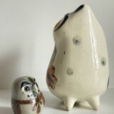 Duo de hiboux en céramique artisanale vintage