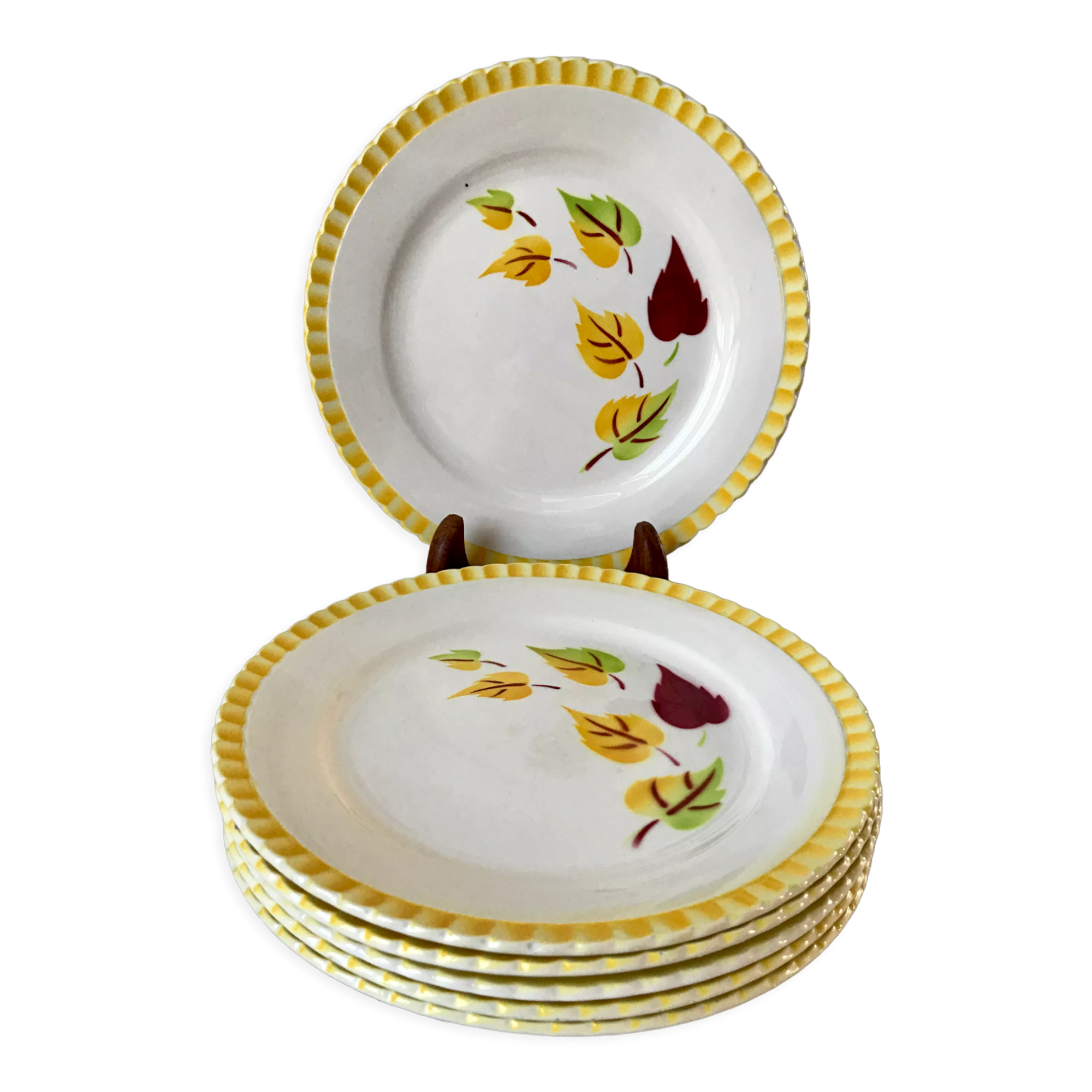 Set of 6 dessert plates Digoin Sarreguemines model "Alouette" years 30-40