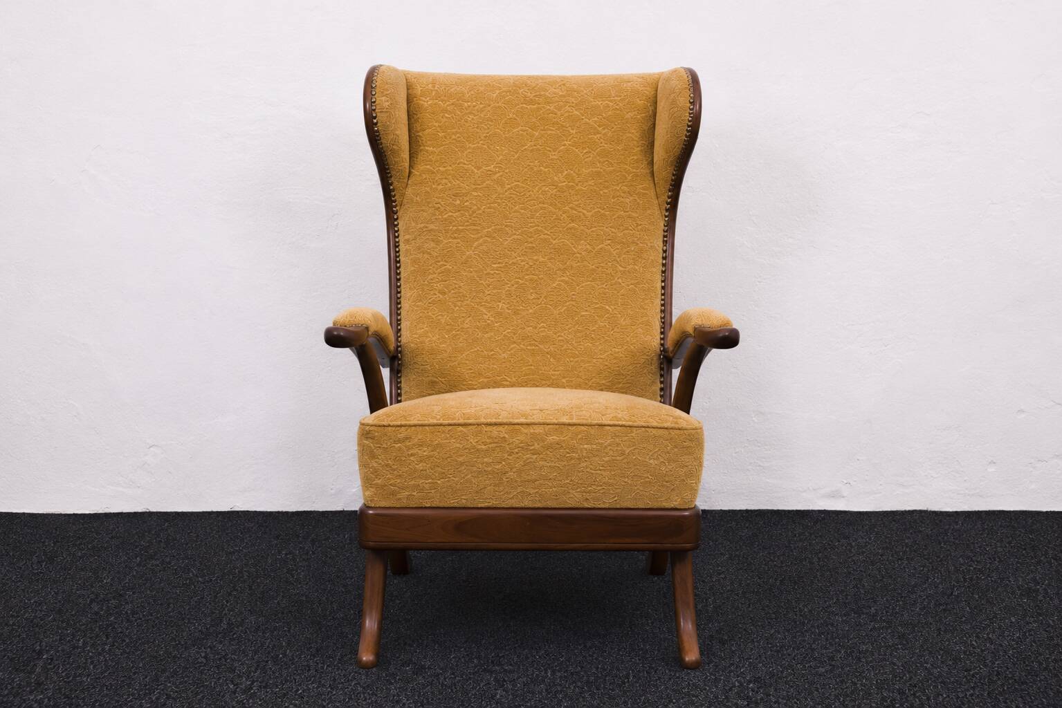 Karl Nothhelfer cherry wood wing lounge chair for Schörle & Gölz-1950s