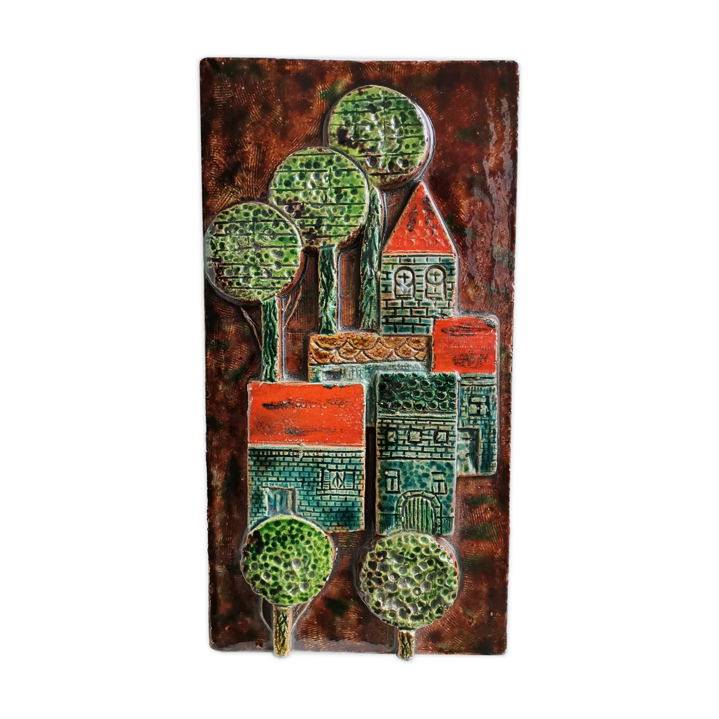 Decorative enamelled wall plate signed