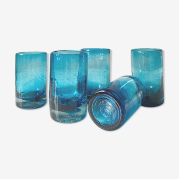 Set of five blue glasses