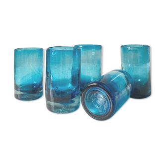 Set of five blue glasses