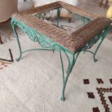 Glass and wrought iron sofa end