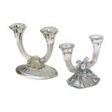 Two double glass candlesticks