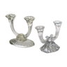 Two double glass candlesticks