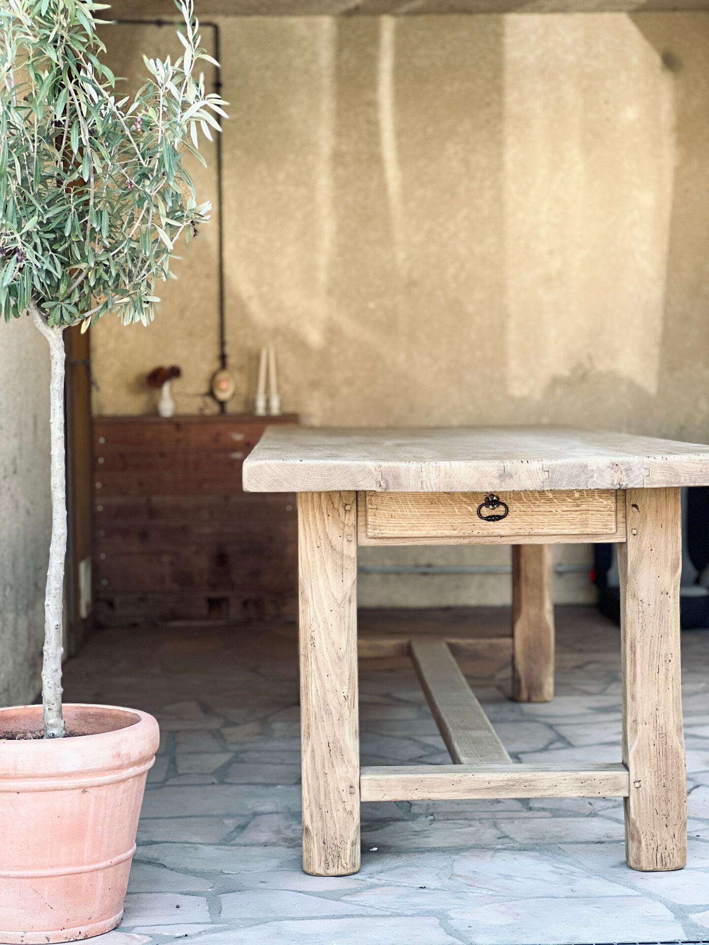 Large farmhouse table - solid oak - drawer