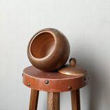 Bonbonnière en bois tourné décor floral peint à la main