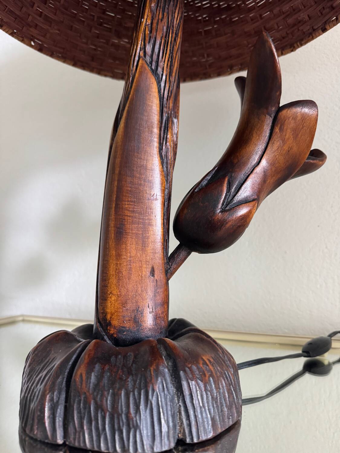 Floral carved wood lamp from the 60s