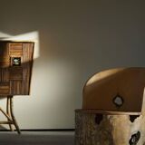 Sculptural Norwegian trunk chair in mid-century brutalist solid wood.