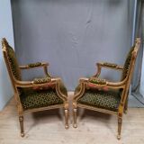 Pair of armchairs in gilded wood Louis XVI style