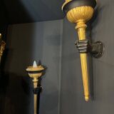 Pair of 19th Century Torchieres / Wall Lights in Gilded Wood and Bronze