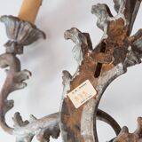 Large Italian Florentine style wall lamp in wood and metal