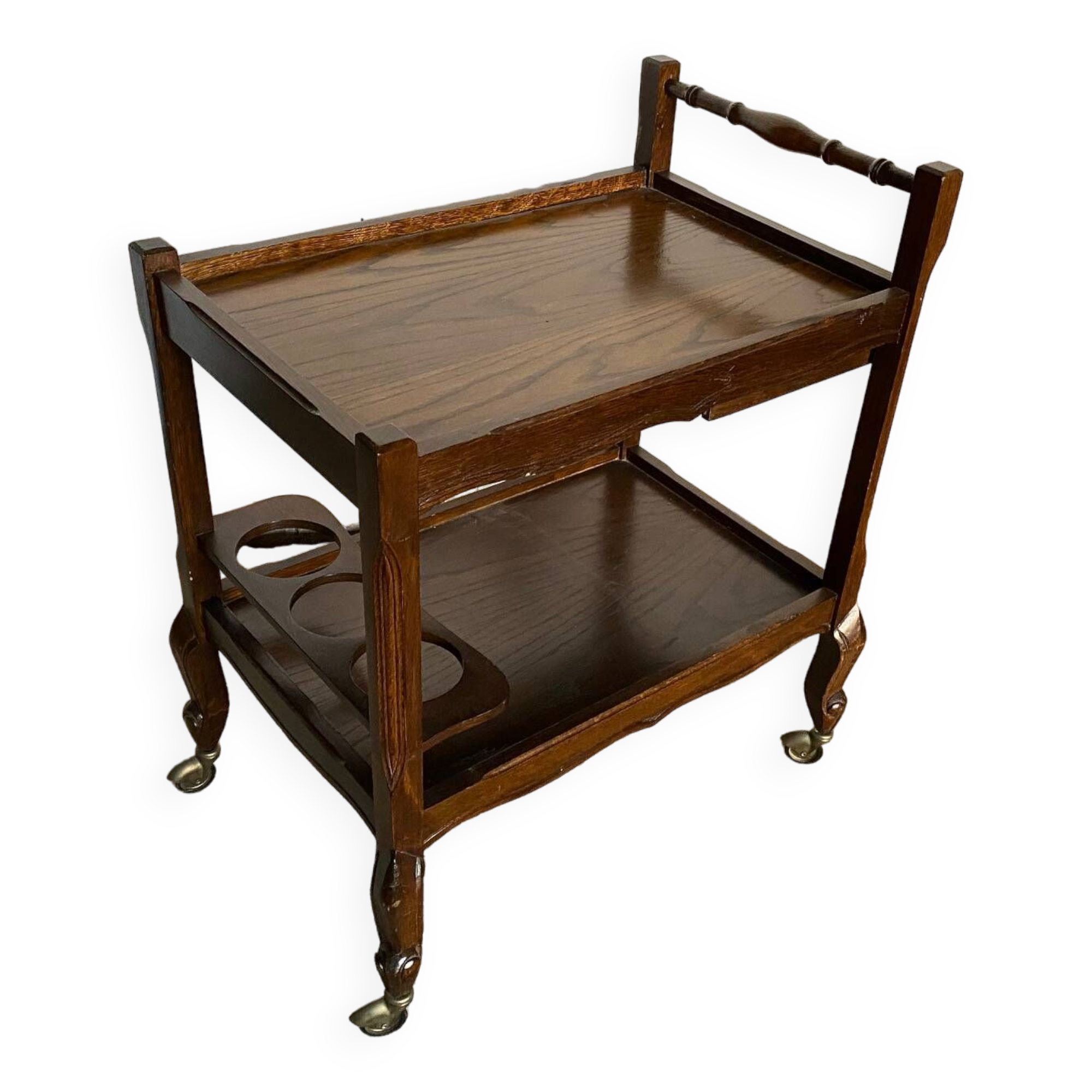 Bar trolley 1 rustic drawer on wheels 1970