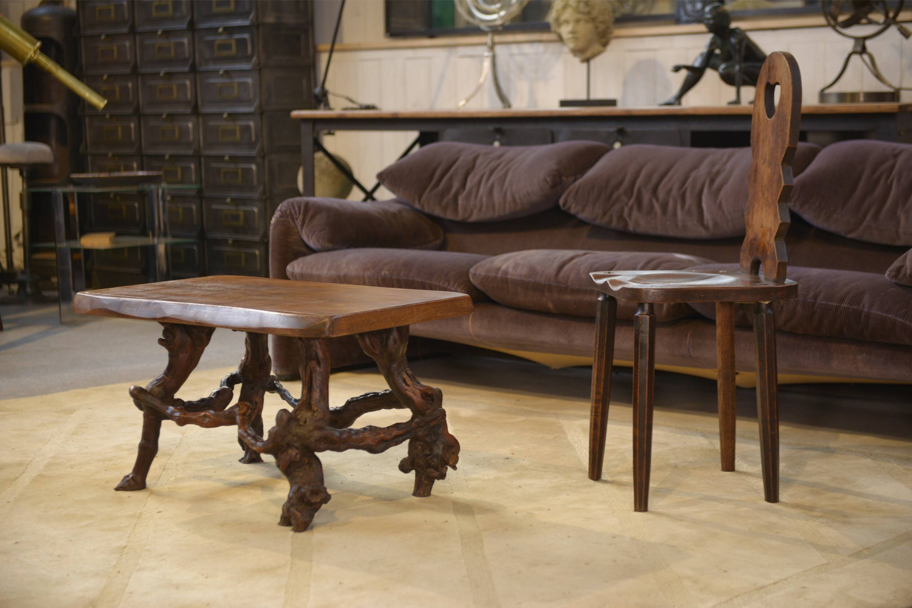 Brutalist side table/coffee table in elm from the 1950s.