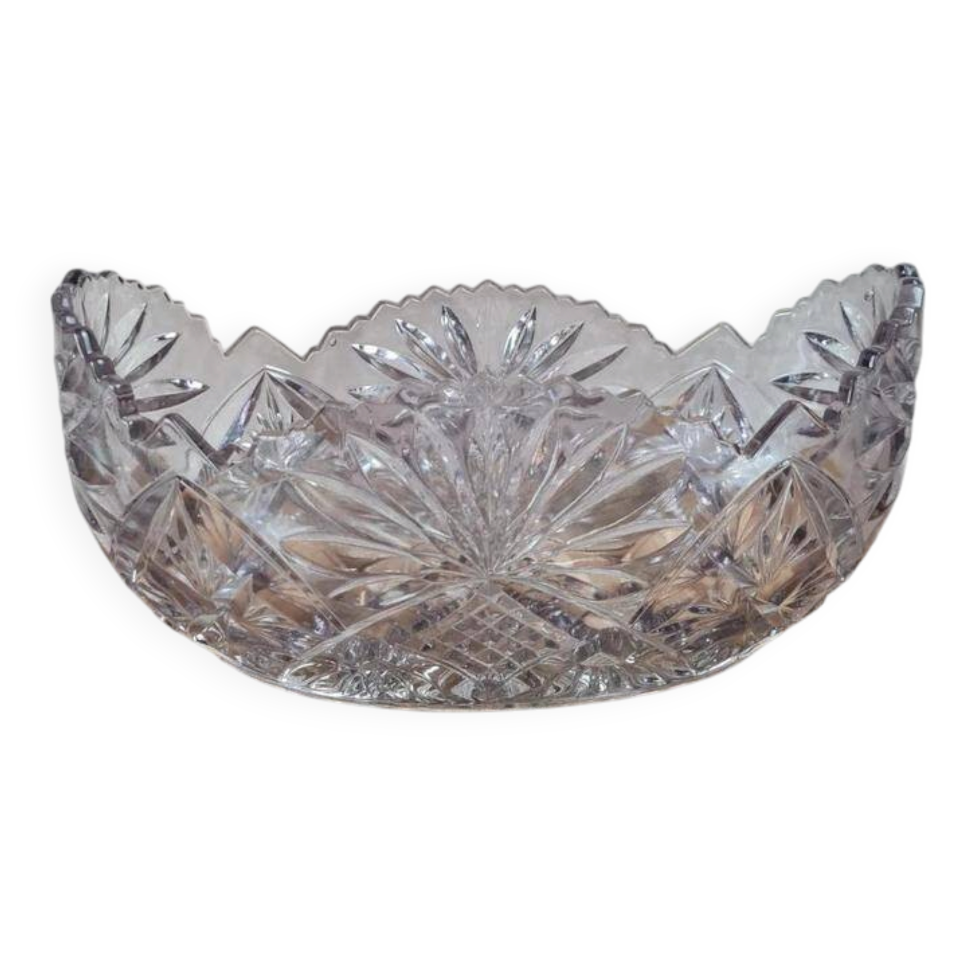 Large vintage oval cut amethyst glass bowl