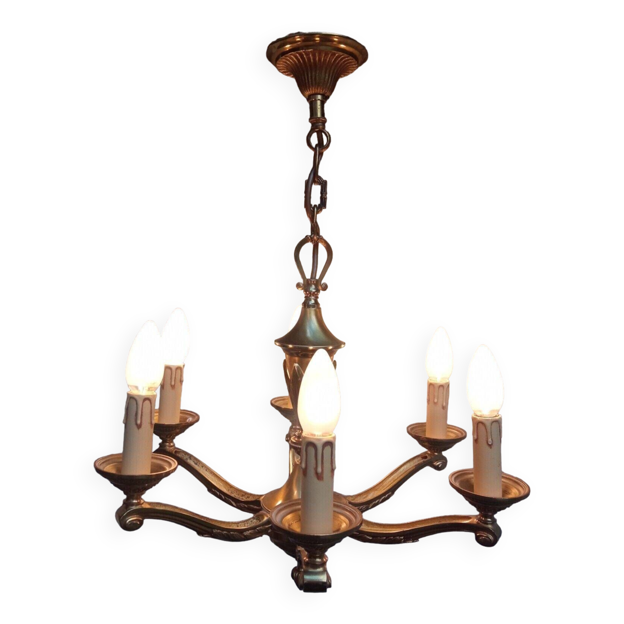 Louis XV style 6-light bronze chandelier in working order - Lucien GAU
