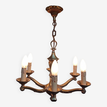 Louis XV style 6-light bronze chandelier in working order - Lucien GAU