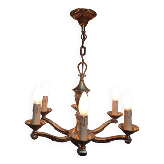 Louis XV style 6-light bronze chandelier in working order - Lucien GAU