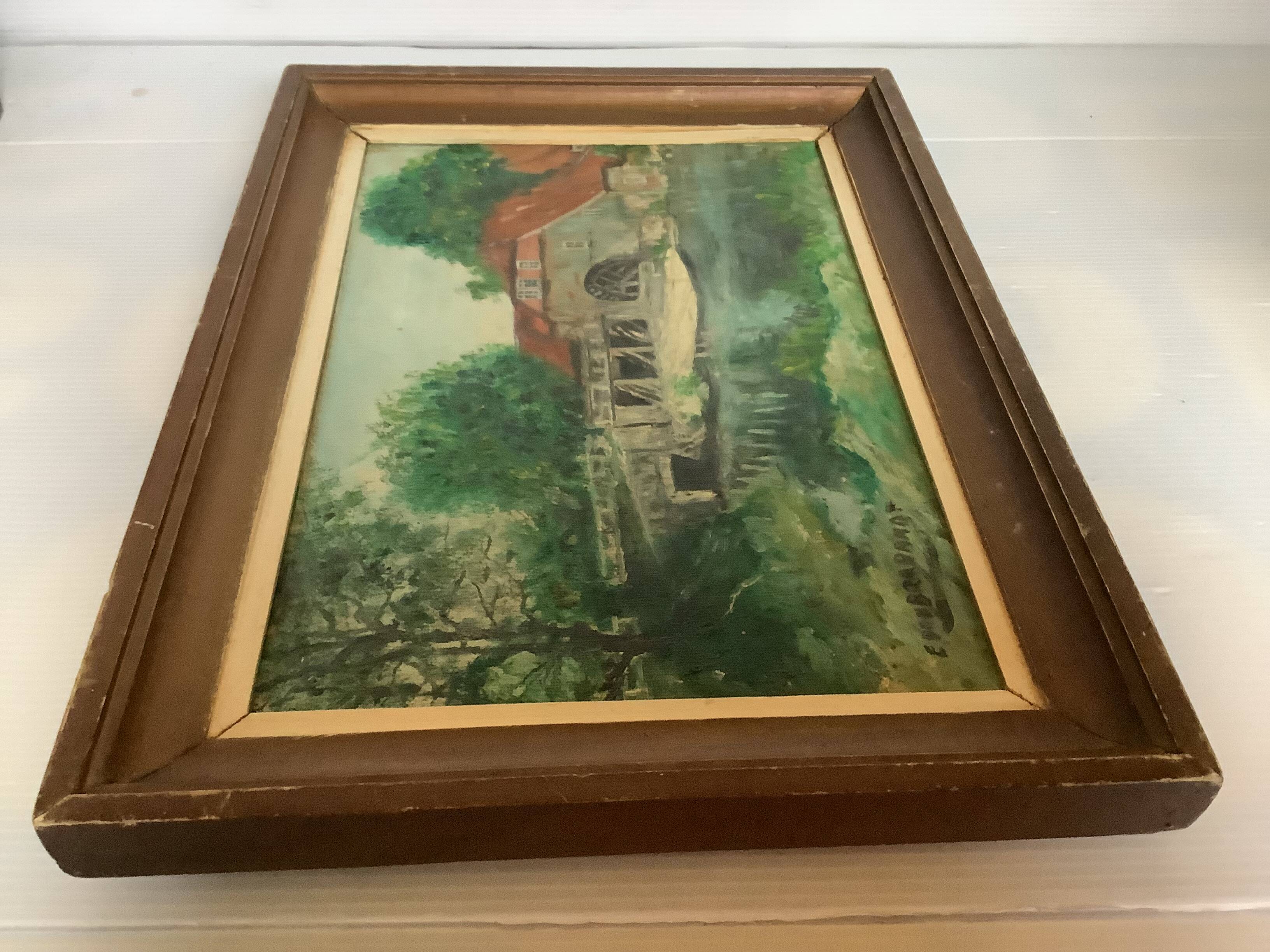 Watermill painting oil on canvas signed