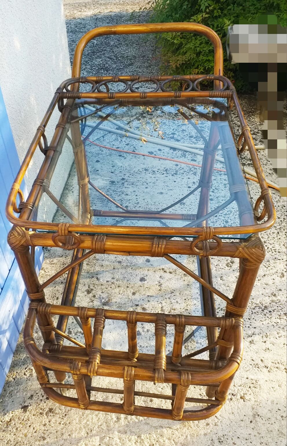 Bamboo serving trolley with wheels