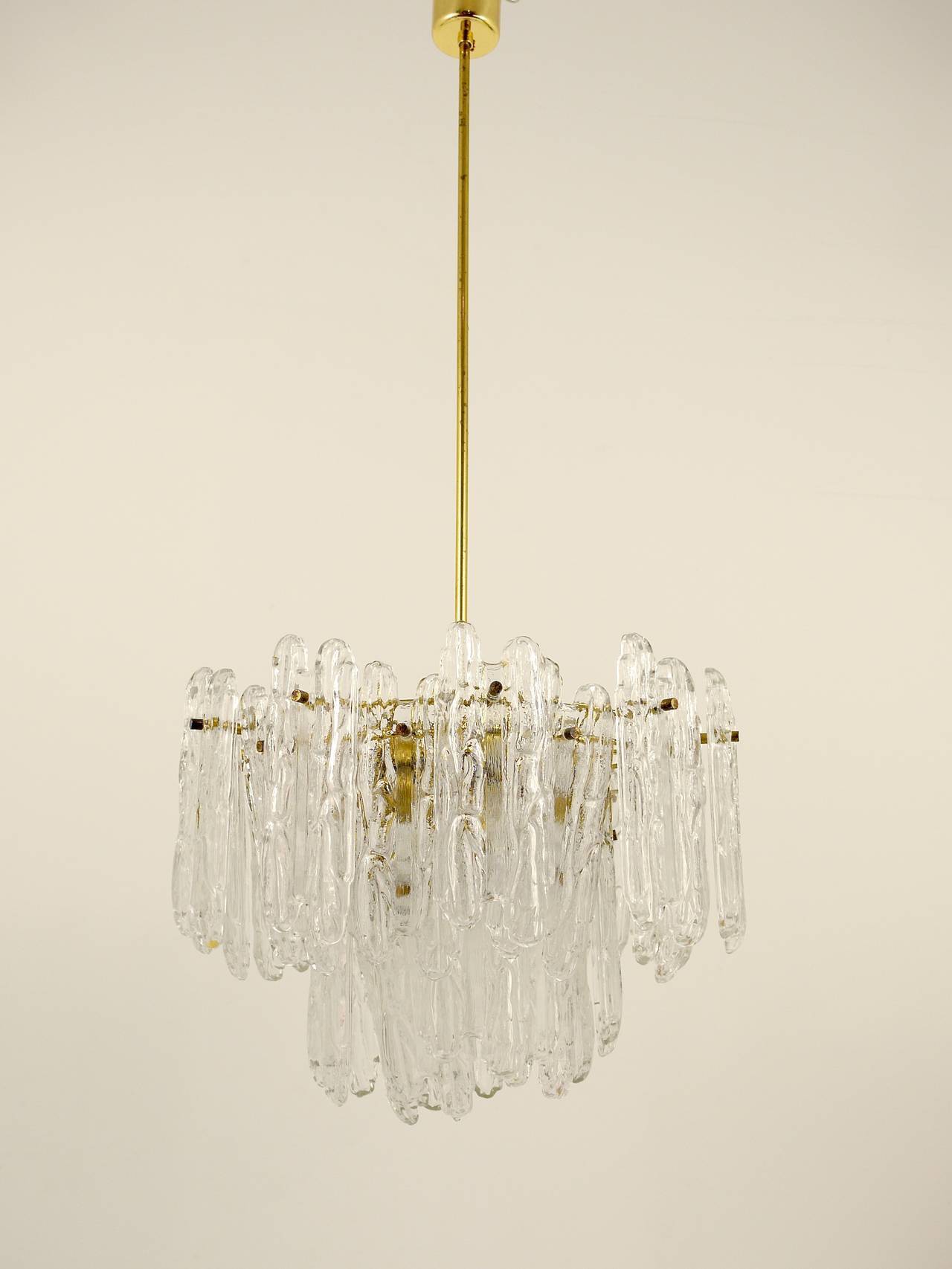 Frosted glass and brass chandelier by Kinkeldey, Germany, 1960s.