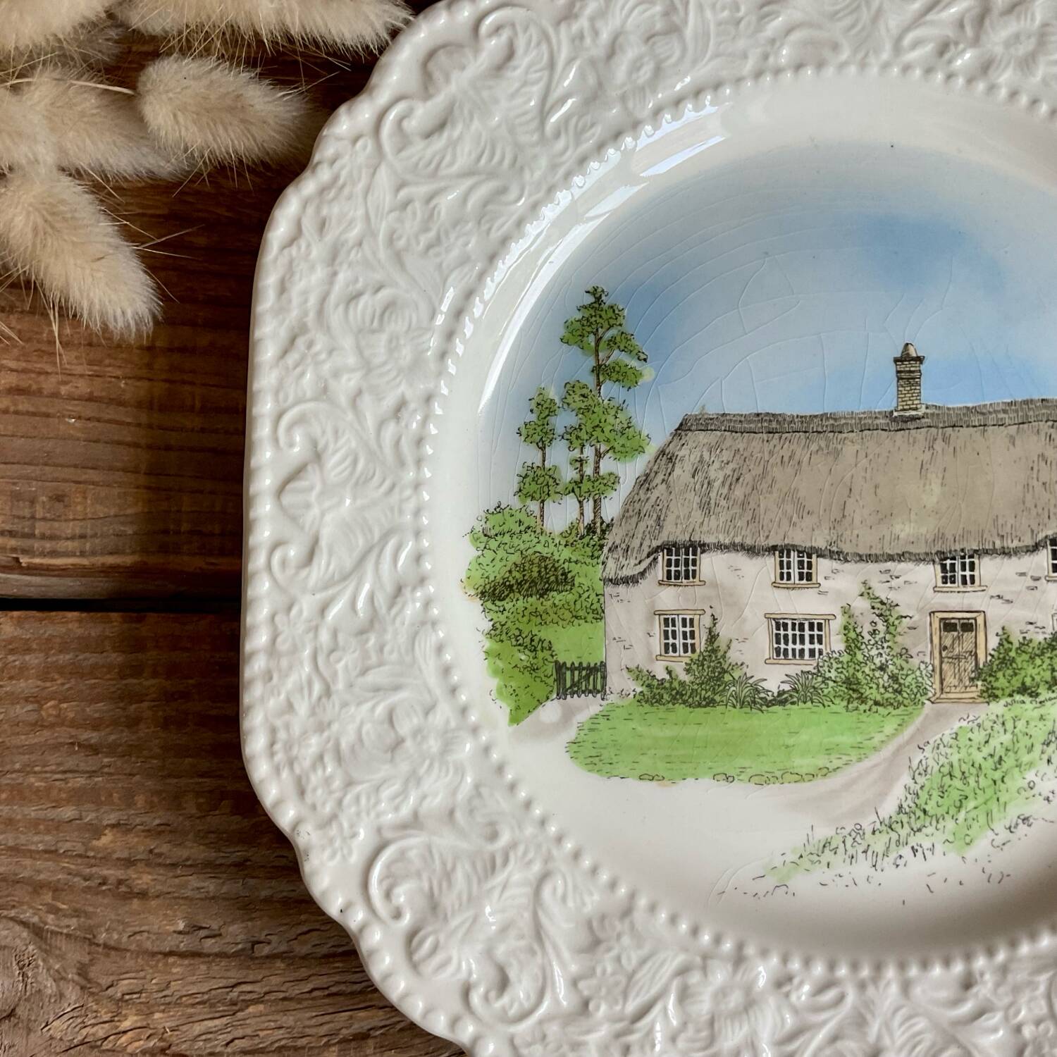 Duo of “country cottages” plates Burleigh Staffordshire England