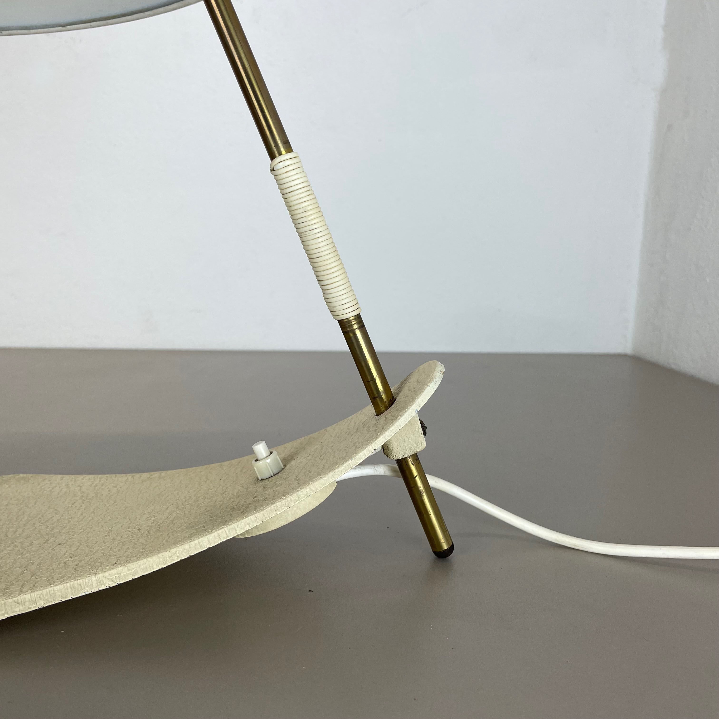 Modernist kalmar sytle Bauhaus beige metal and brass desk light, Austria, 1950s