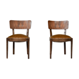 Vintage walnut chairs with studs & straps and springs in velvet, italy, 1920s, set of 2