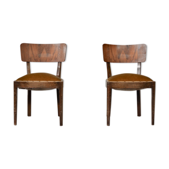 Vintage walnut chairs with studs & straps and springs in velvet, italy, 1920s, set of 2