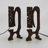 Pair of brutalist cast iron lamps, 1960s