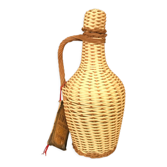 Antique wicker glass bottle scoubidou vintage 1960 Kirsch Cusenier