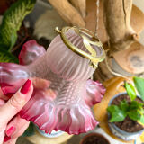 Vintage pink frosted glass tulip lamp