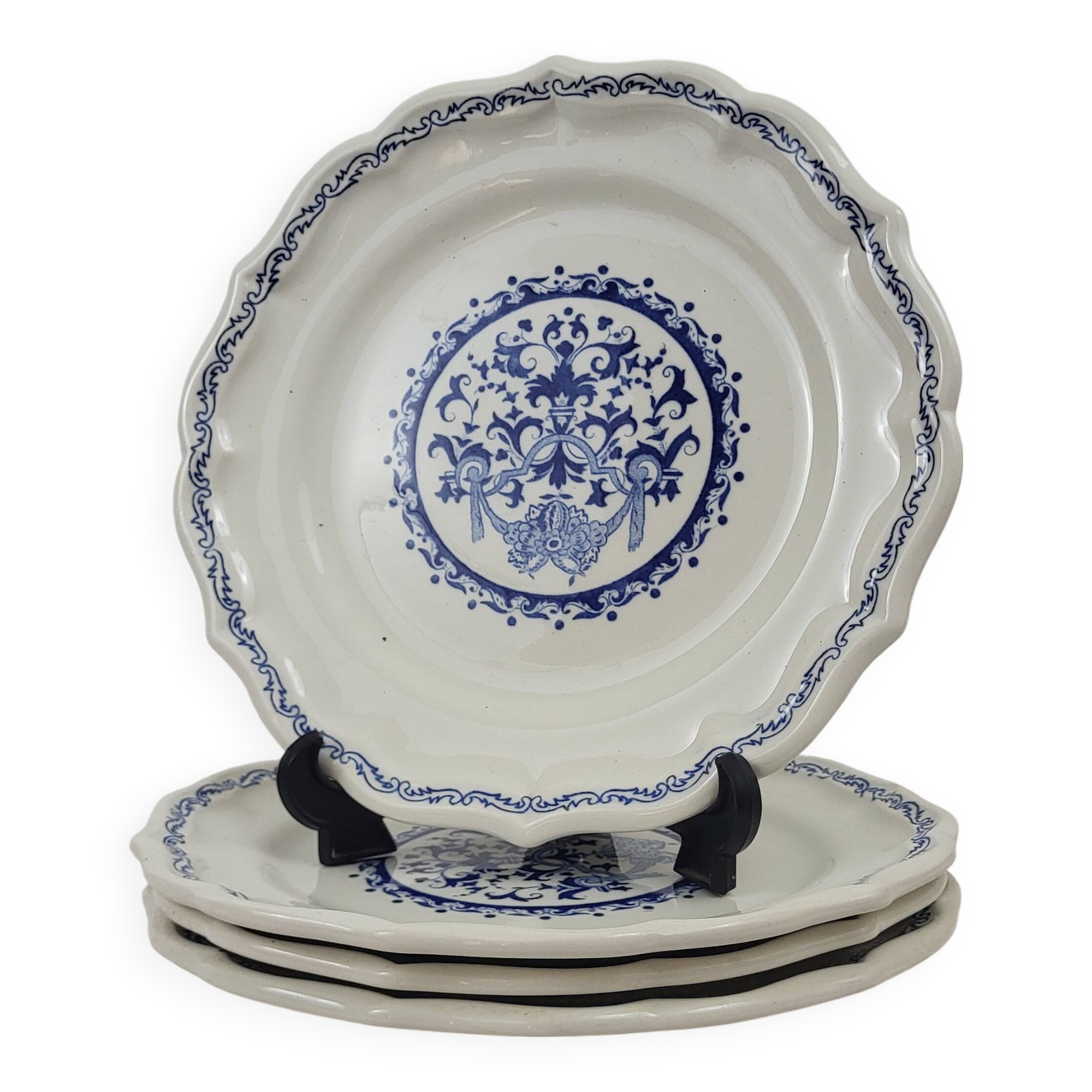 4 Gien earthenware dessert plates, Rouen model
