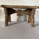 Marche pied en bois, massif, ancien, petit tabouret