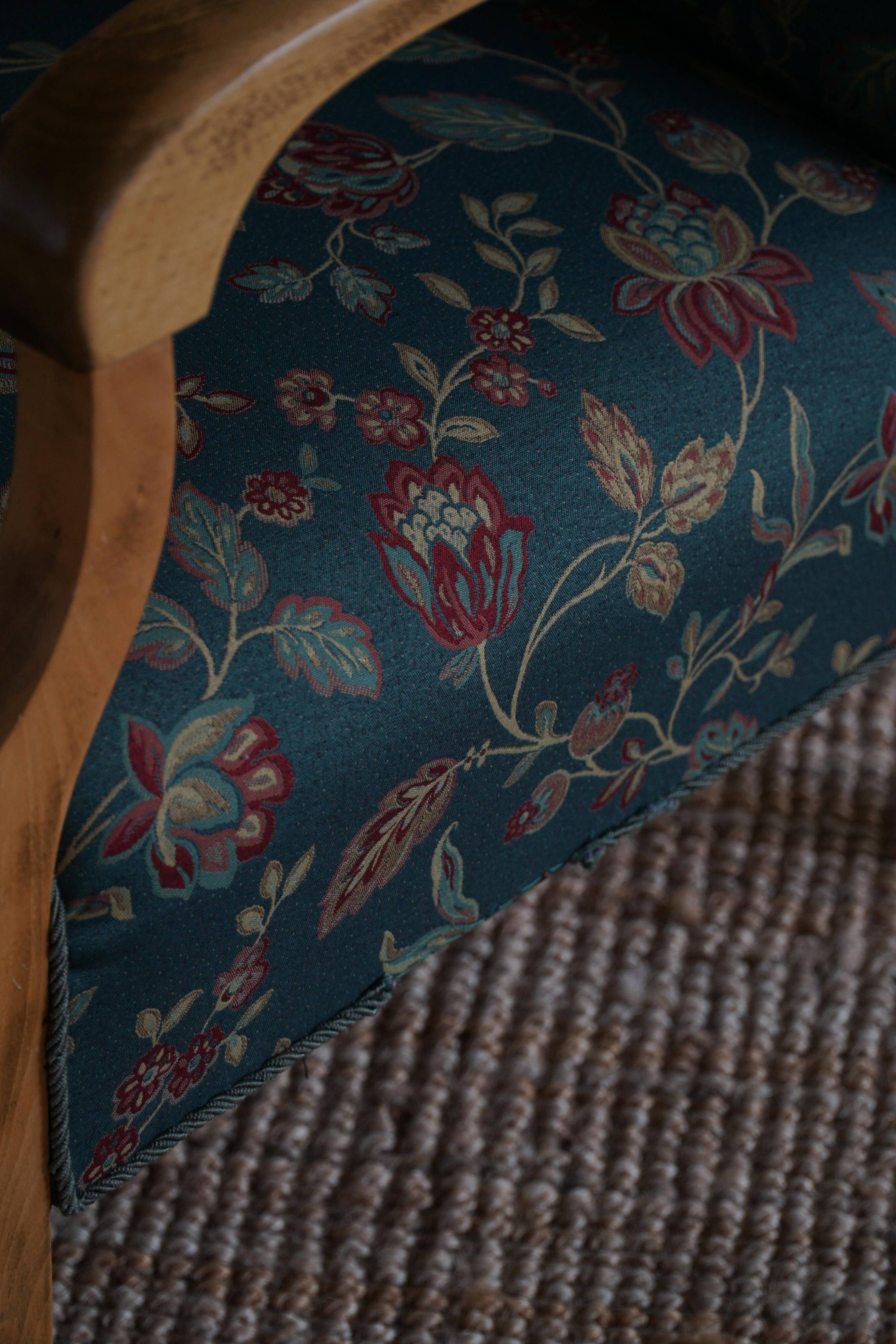 Danish mid-century modern, pair of beech armchairs with original fabric, 1960s.