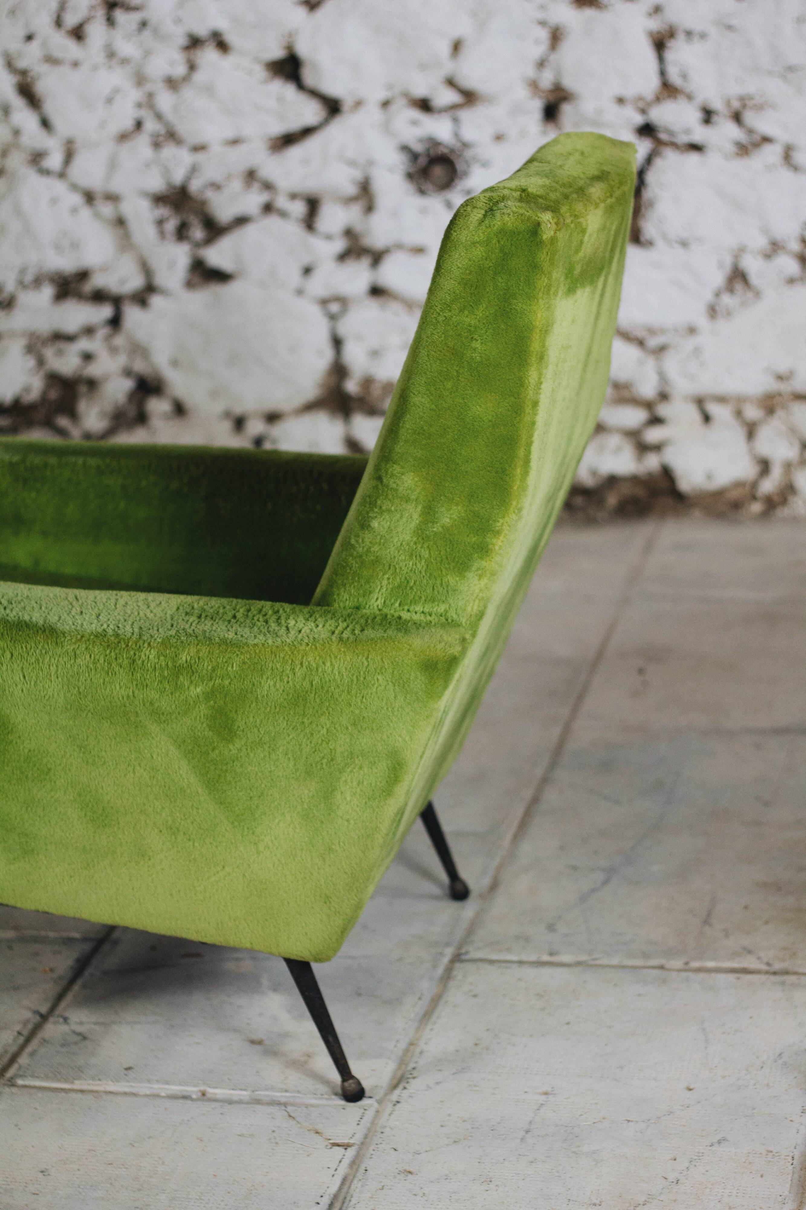 Pair of green velvet armchairs, 1950