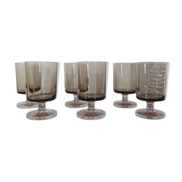 Suite de 6 verres fumés années 70