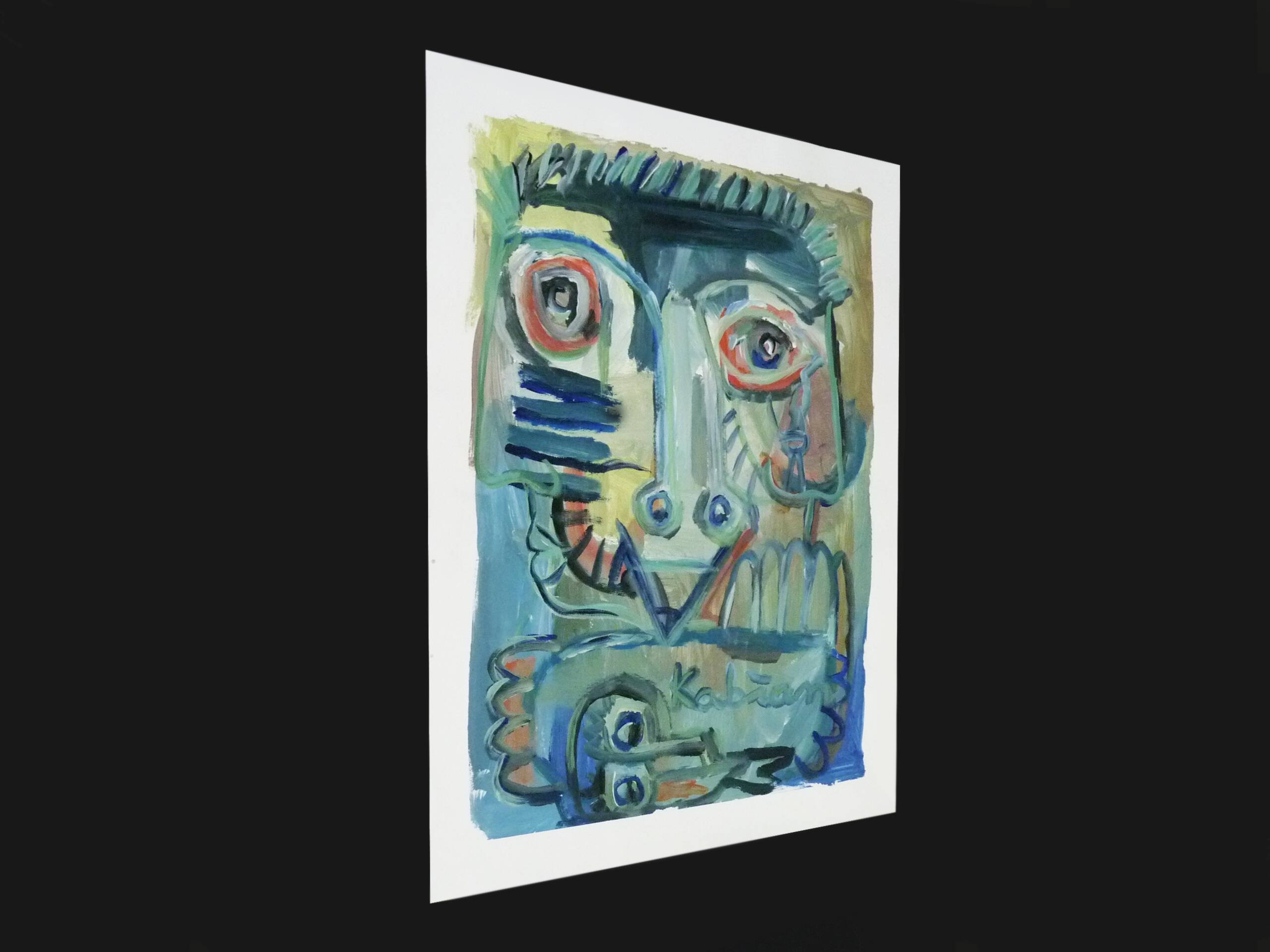 Mixed technique Art brut signed Kabian (Jean-Baptiste) 50X65 cm - 19.68X25