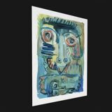 Mixed technique Art brut signed Kabian (Jean-Baptiste) 50X65 cm - 19.68X25