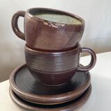 Paire de tasses déjeuners en grès de potier signé 1970
