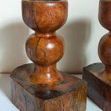 Pair of old brutalist turned solid wood candlesticks