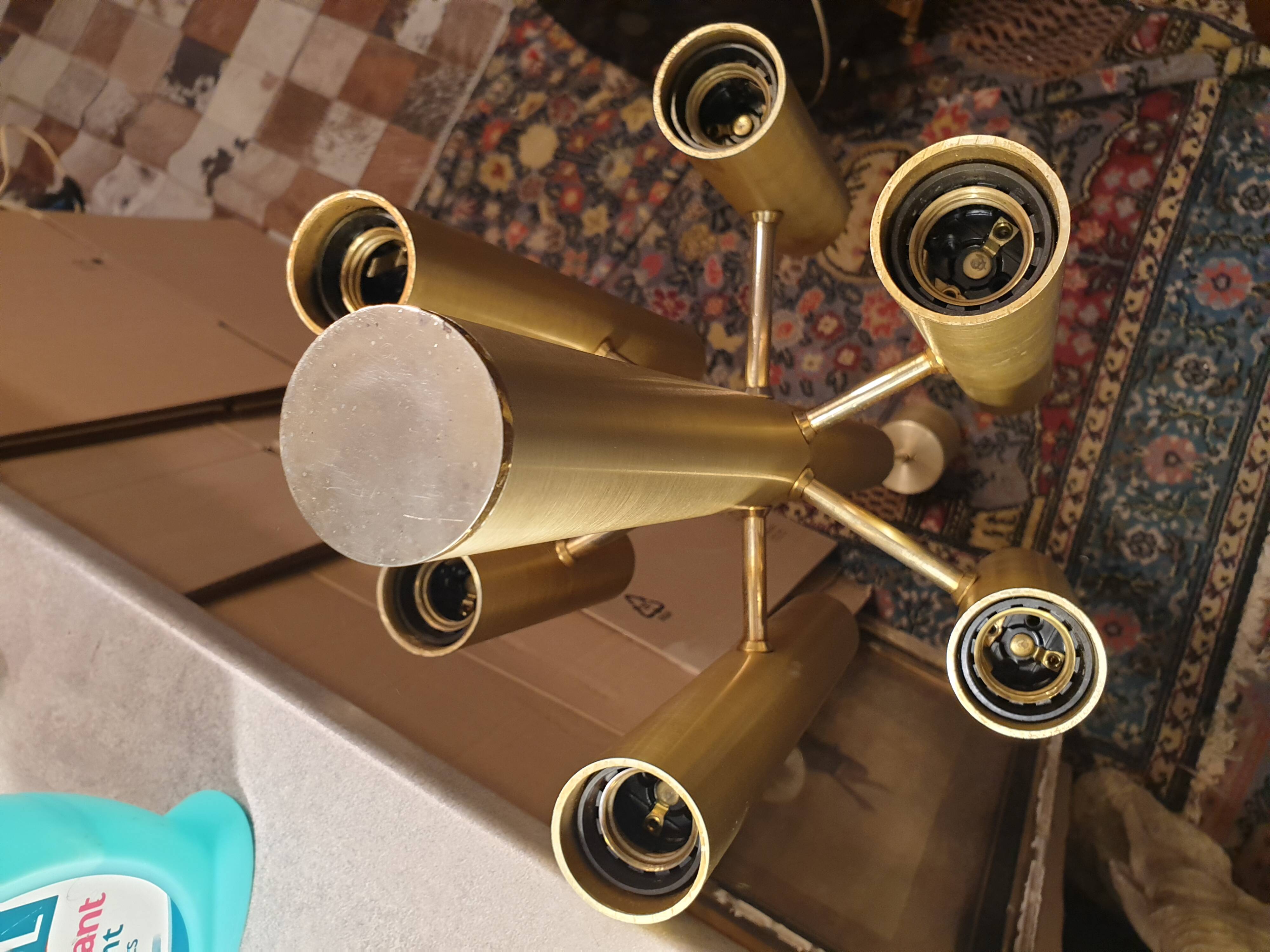 Gold metal pendant chandelier, Italy - 1970