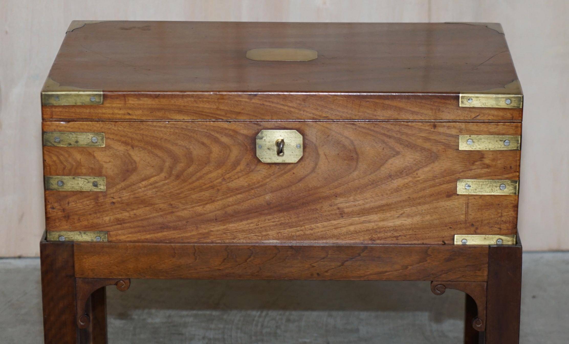 Antique hardwood military campaign desk with writing slope.