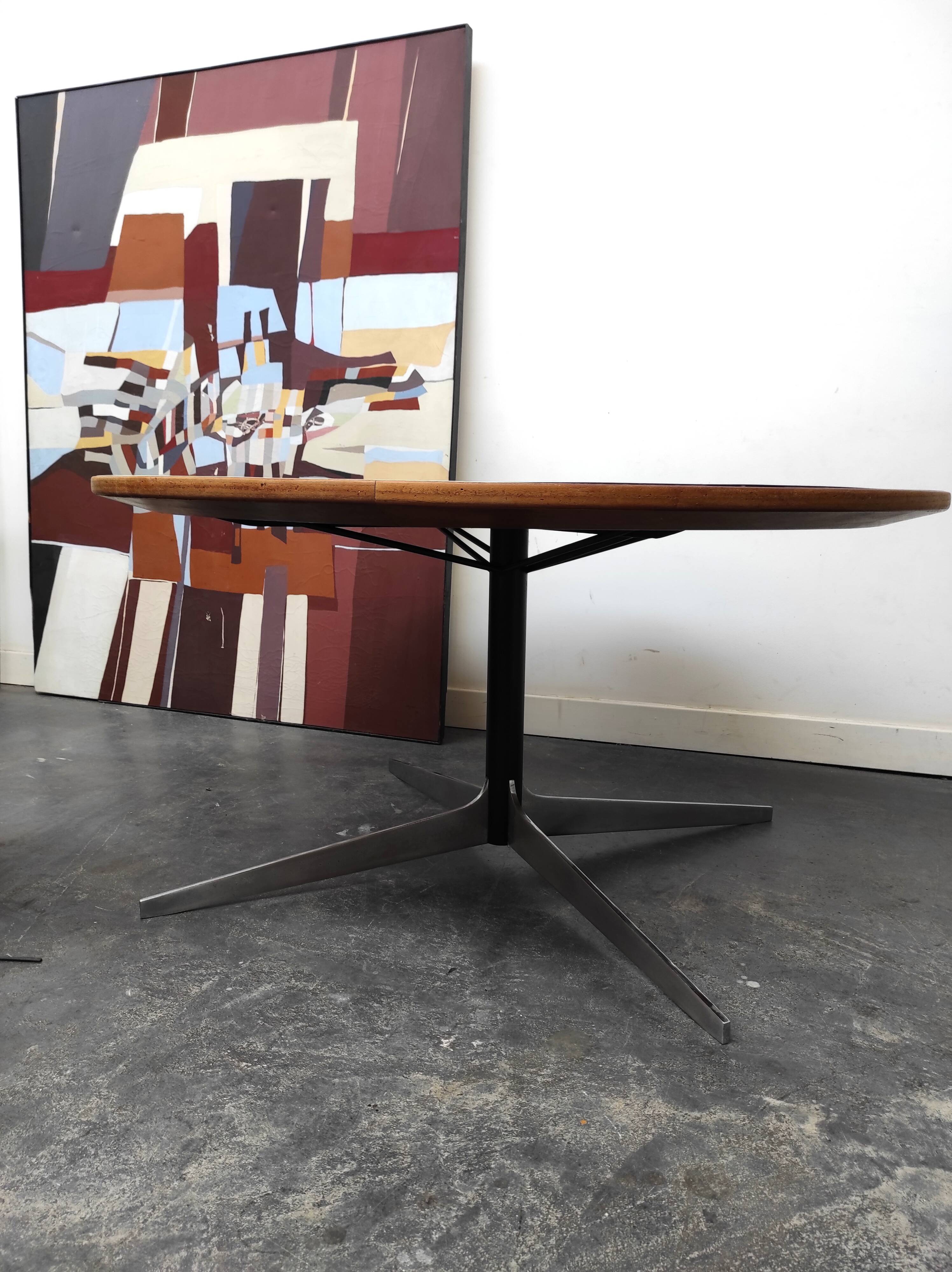 Round coffee table wood metal 1960