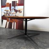 Round coffee table wood metal 1960