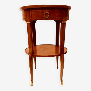 Oval pedestal table in veneer wood and black wood net 20th century