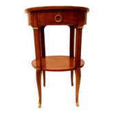 Oval pedestal table in veneer wood and black wood net 20th century